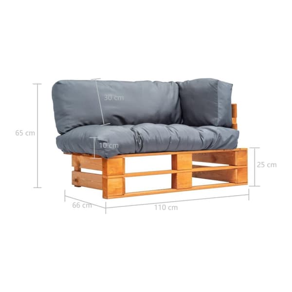 vidaXL Pallsoffa med gråa dynor furu