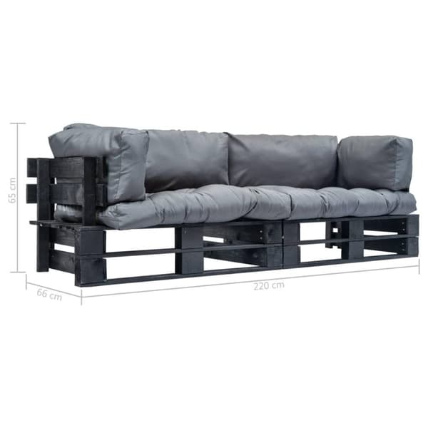 vidaXL Pallsoffa 2 delar med grå dynor furu
