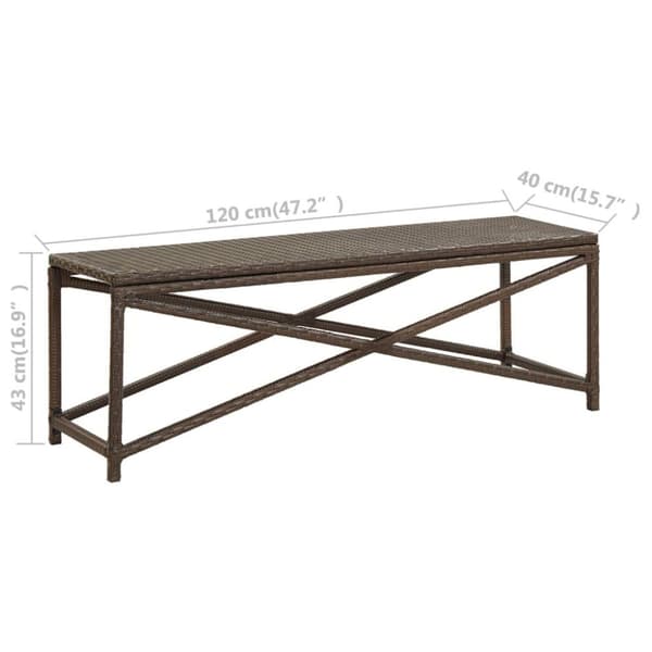 vidaXL havebænk 120 cm polyrattan brun