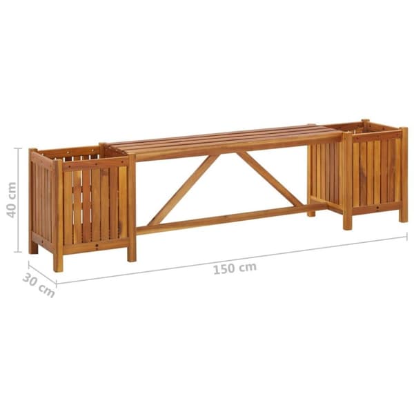 vidaXL Trädgårdsbänk med 2 odlingslådor 150x30x40 cm massivt akaciaträ