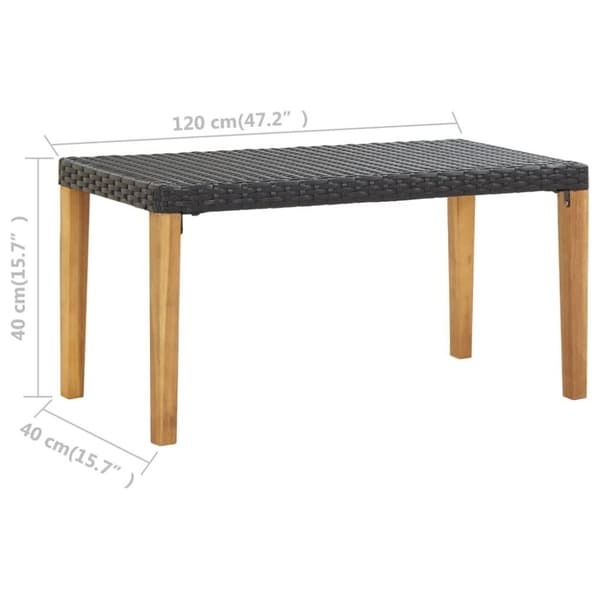 vidaXL havebænk 120 cm polyrattan og massivt akacietræ sort