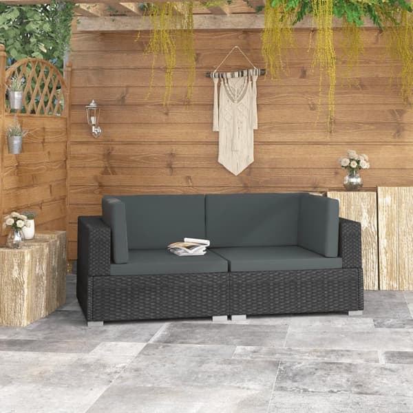 vidaXL hjørnesæde til sofa med hynder 2 stk. polyrattan sort