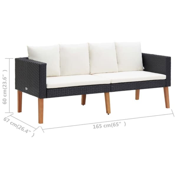 vidaXL Hagesofa med puter 2 seter polyrotting svart
