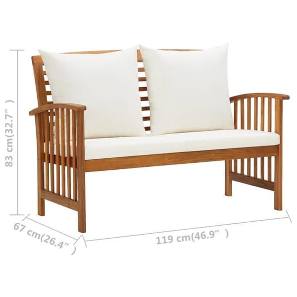 vidaXL Hagebenk med puter 119 cm heltre akasie