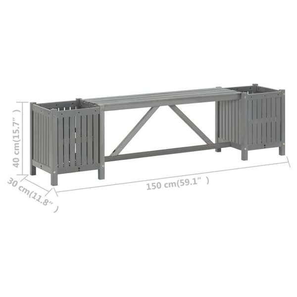 vidaXL Hagebenk med 2 plantekasser 150 cm heltre akasie grå