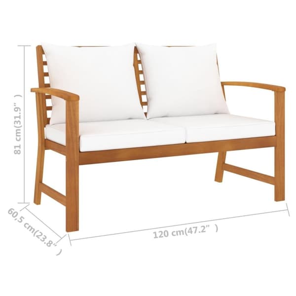 vidaXL Hagebenk 120 cm med kremhvit pute heltre akasie