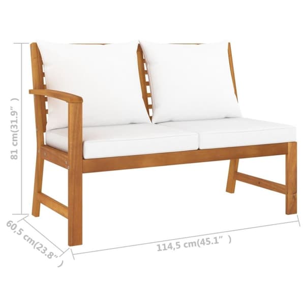 vidaXL Hagebenk med kremhvit pute 114,5 cm heltre akasie