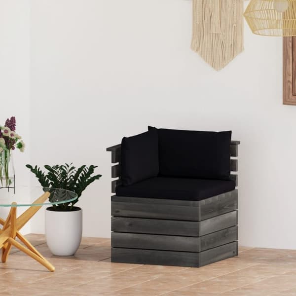 vidaXL Hörnsektion med dynor till pallsoffa furu