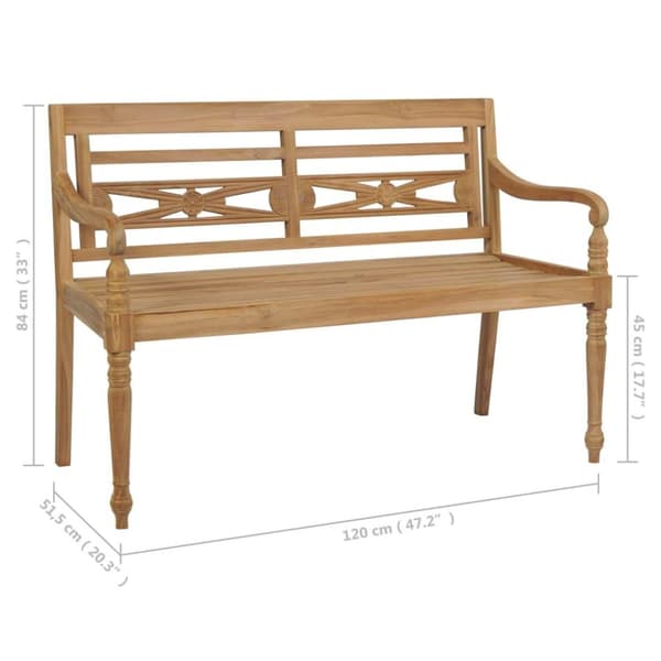 vidaXL Bataviabänk med grå dyna 120 cm massiv teak