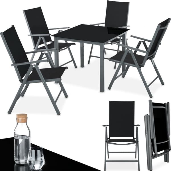 Aluminium havemøbler, bord og 4 stole - anthrazit