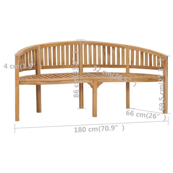 vidaXL bananbænk 180 cm massivt teaktræ