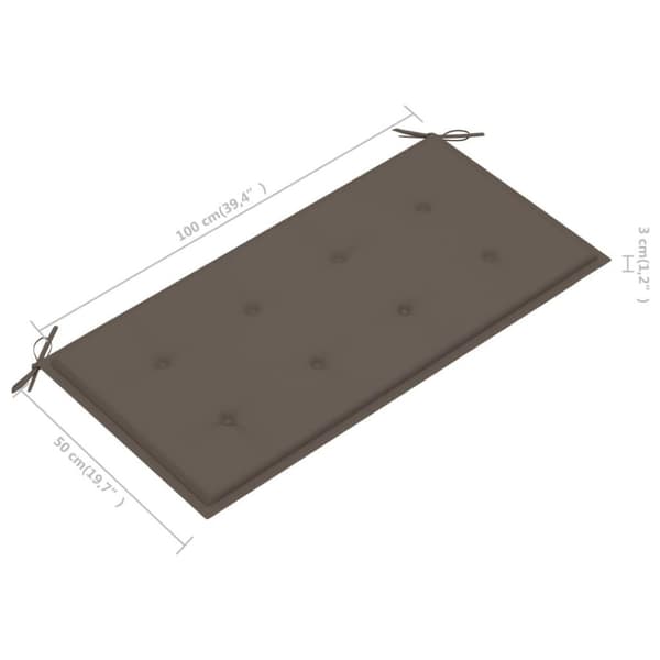 vidaXL havebænk med gråbrun hynde 112 cm massivt teaktræ