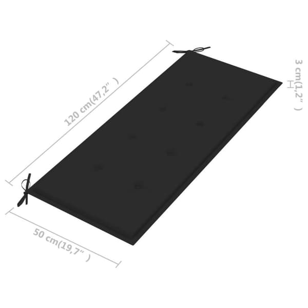 vidaXL Bataviabänk med svart dyna 120 cm massiv teak