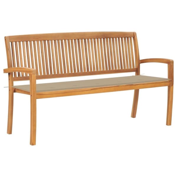 vidaXL Stapelbar trädgårdsbänk med dyna 159 cm massiv teak
