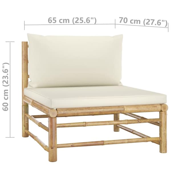 vidaXL havesofa midterdel med cremefarvede hynder bambus