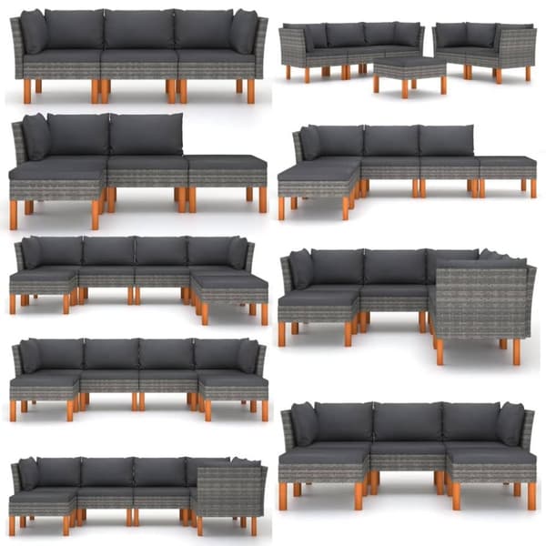 vidaXL midterdele til sofa 2 stk. polyrattan og massivt eukalyptustræ
