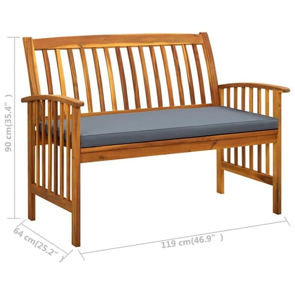 vidaXL Hagebenk med pute 119 cm heltre akasie