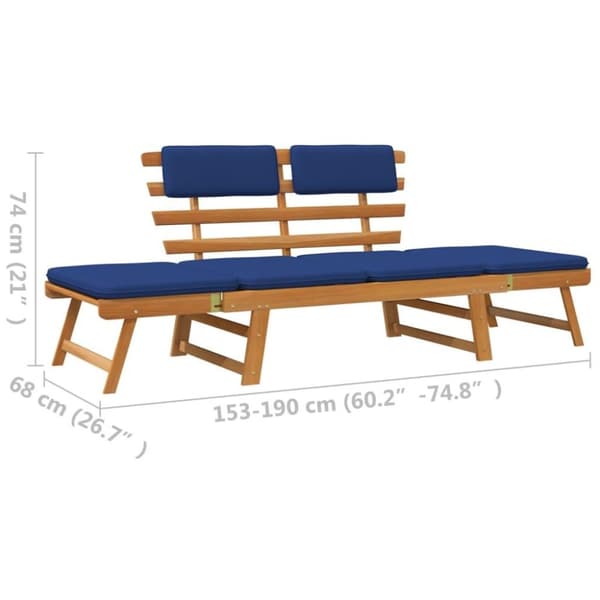 vidaXL Puutarhapenkki tyynyillä 2-in-1 190 cm täysi akasiapuu