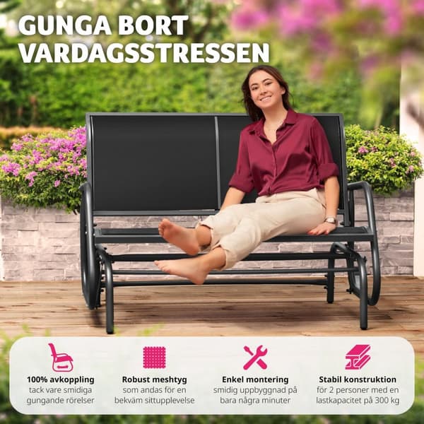 Gungbänk Greta 2-sits 121x72x86,5cm - svart