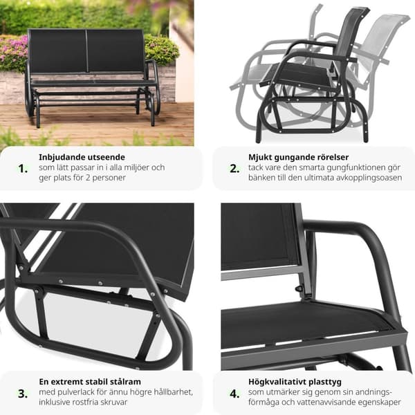 Gungbänk Greta 2-sits 121x72x86,5cm - svart