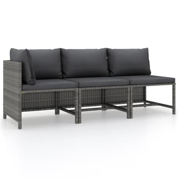 vidaXL loungesæt til haven 3 dele med hynder polyrattan grå