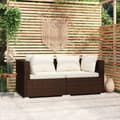 Miniatyrbillede 10 af 11: vidaXL 2-personers sofa med hynder polyrattan brun