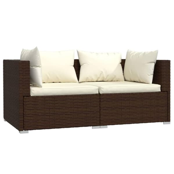 vidaXL 2-personers sofa med hynder polyrattan brun