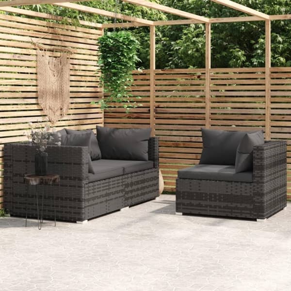 vidaXL loungesæt til haven 3 dele med hynder polyrattan grå