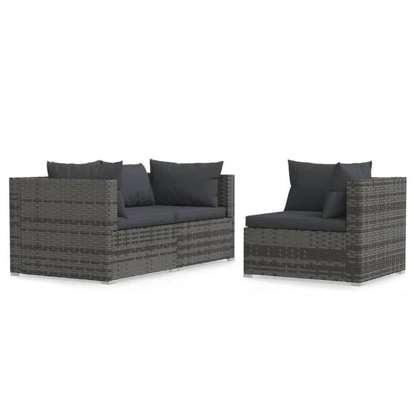 vidaXL loungesæt til haven 3 dele med hynder polyrattan grå