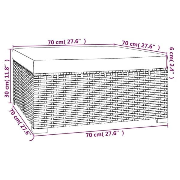 vidaXL Fotpall med dyna konstrotting svart 70x70x30 cm