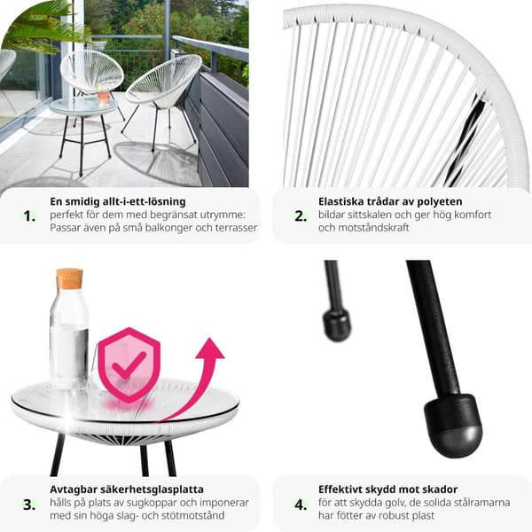 2-set Loungestol Santana med bord - vit