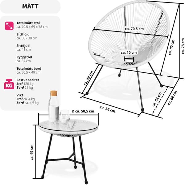 2-set Loungestol Santana med bord - vit