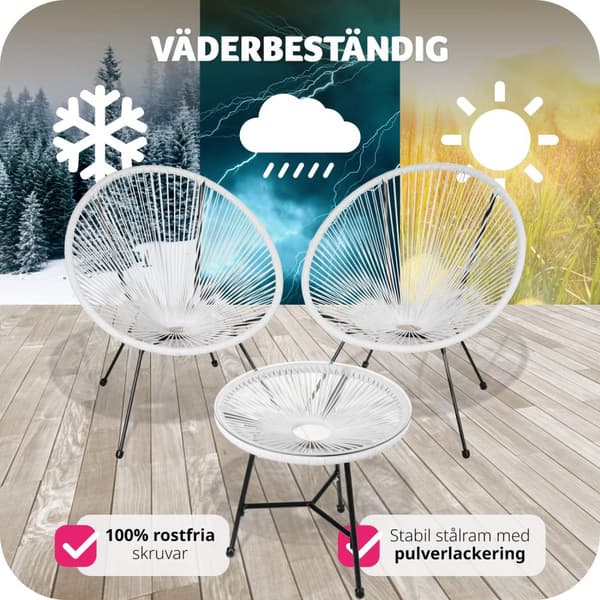 2-set Loungestol Santana med bord - vit