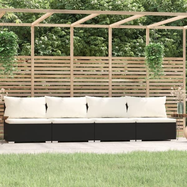 vidaXL 4-personers sofa med hynder polyrattan sort