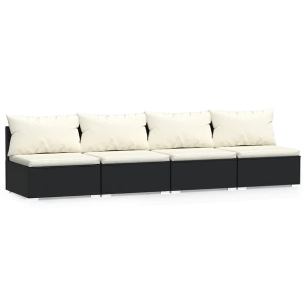 vidaXL 4-personers sofa med hynder polyrattan sort