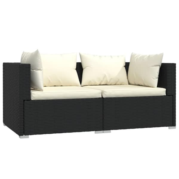 vidaXL 2-personers sofa med hynder polyrattan sort