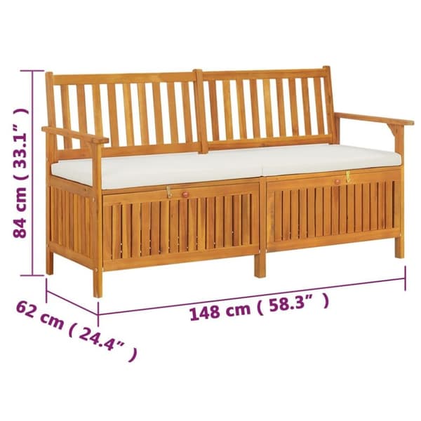 vidaXL Förvaringsbänk med dyna 148 cm massivt akaciaträ