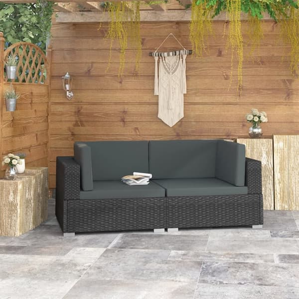 hjørnesæde til sofa med hynder 2 stk. polyrattan sort