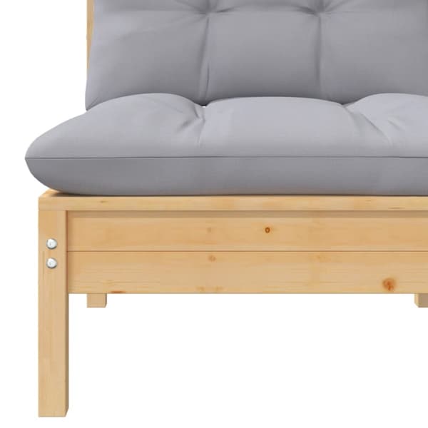 2-personers havesofa med grå hynder massivt fyrretræ