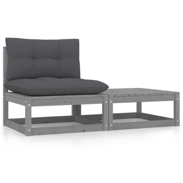 Loungegrupp med dynor 2 delar grå massiv furu