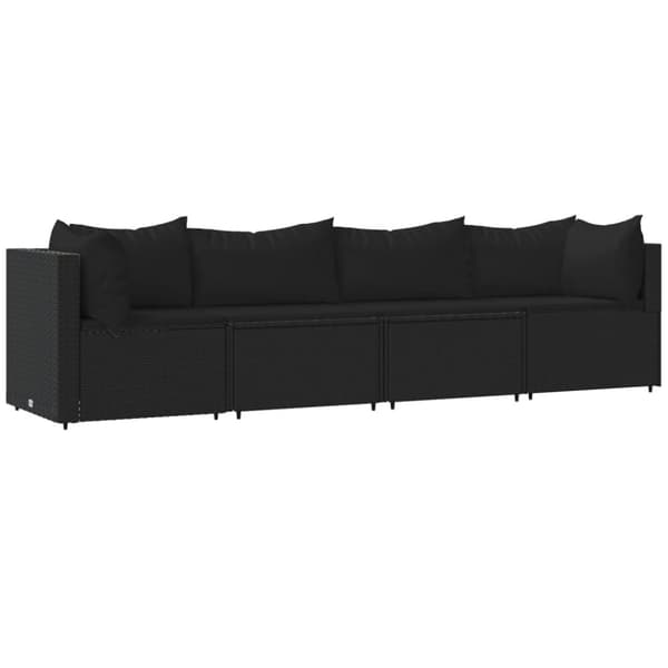 loungesæt til haven 4 dele med hynder polyrattan sort