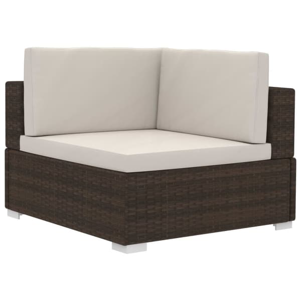 hjørnesæde til sofa med hynder 2 stk. polyrattan brun