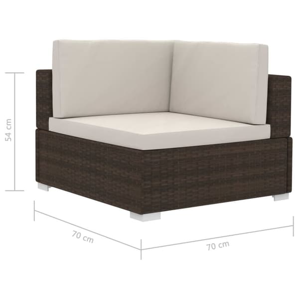 hjørnesæde til sofa med hynder 2 stk. polyrattan brun