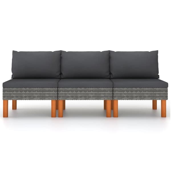 midterdele til sofa 3 stk. polyrattan og massivt eukalyptustræ