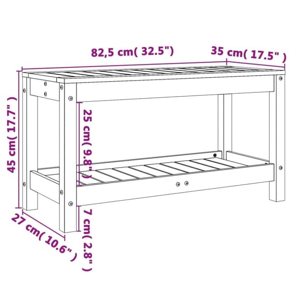 havebænk 82,5x35x45 cm massivt fyrretræ sort
