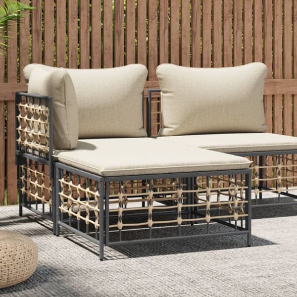 Fotpall med dyna för trädgården beige konstrotting