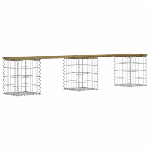 havebænk med gabiondesign 203x31x42 cm imprægneret fyrretræ