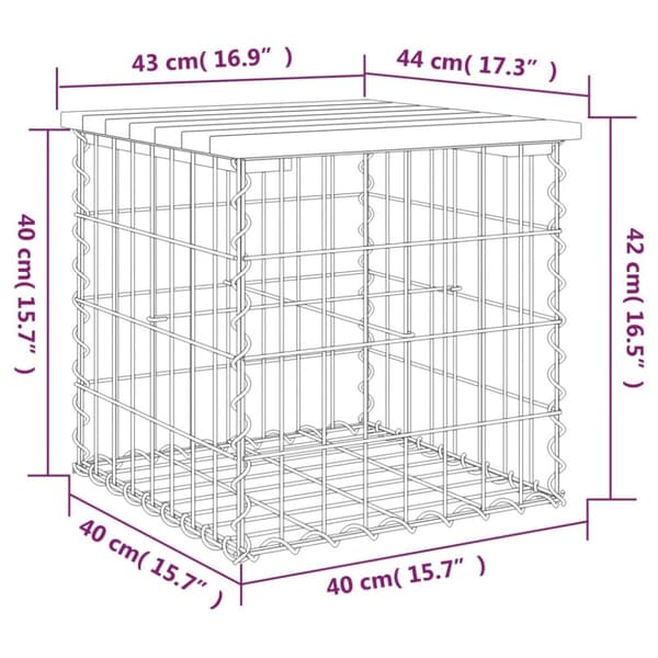 havebænk med gabiondesign 43x44x42 cm massivt douglasgran