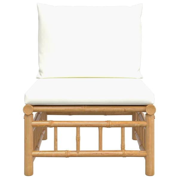 midtermodul til havesofa med cremehvide hynder bambus