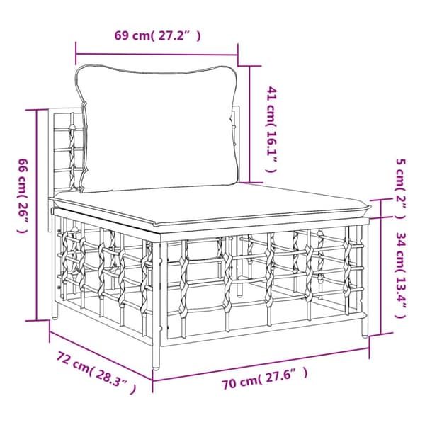 midtermodul til havesofa med mørkegrå hynder polyrattan